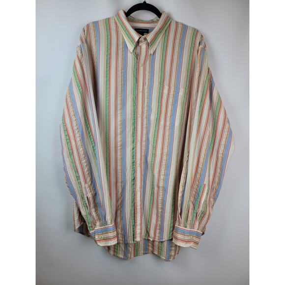 Lands End Men's Striped Long Sleeve Button Up Shirt Blue Green Red Yellow Sz XL - Picture 3 of 12